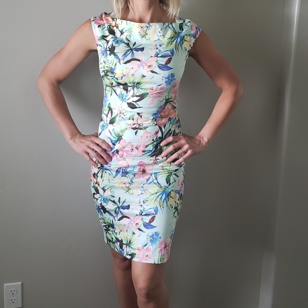 Zara floral boat neck mid length dress Size S